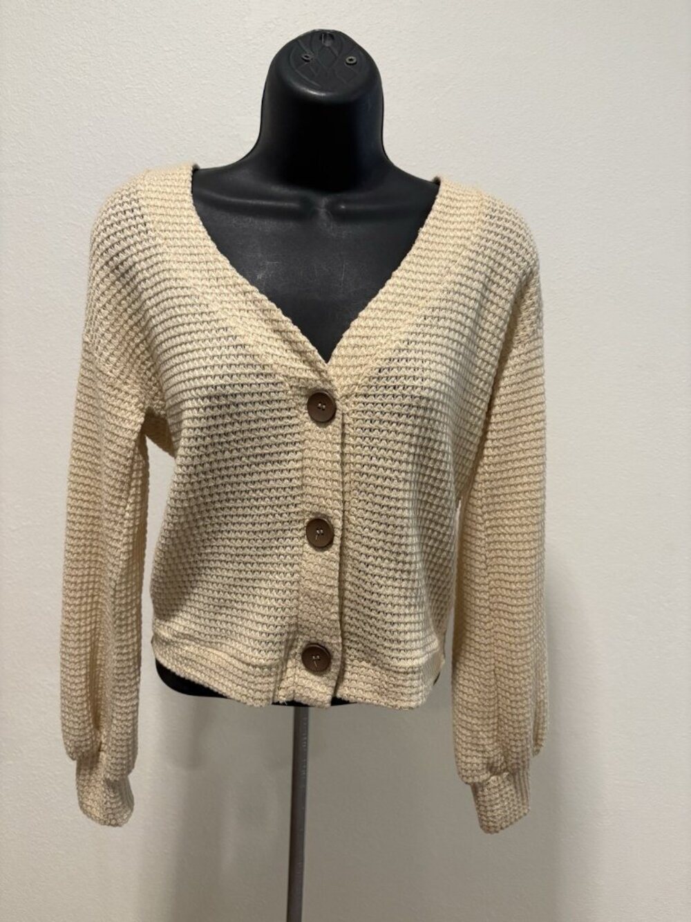 Derek Heart Cardigan Sweater  Mitten Cuffs Women Small Convertible Beige Buttons